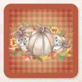 秋のカボチャの花束 スクエアペーパーコースター (正面)