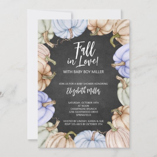 秋のカボチャの赤ちゃんシャワー 招待状 (正面)