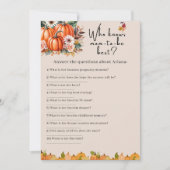 秋のカボチャの赤ちゃんシャワー 誰がママが一番よく知っている ゲームカード 招待状 (正面)