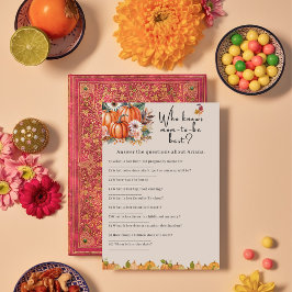 秋のカボチャの赤ちゃんシャワー 誰がママを知っている ゲームカード 招待状