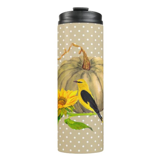 秋のカボチャひまわりフィンチ タンブラー (正面)