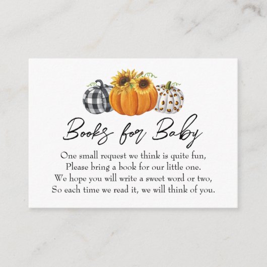 秋のカボチャひまわり赤ちゃんシャワーブックリクエスト エンクロージャーカード (正面)