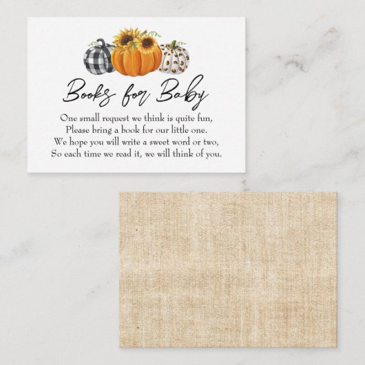 秋のカボチャひまわり赤ちゃんシャワーブックリクエスト エンクロージャーカード (正面/裏面)