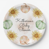 秋のカボチャひまわり赤ちゃんシャワー ペーパープレート (正面)