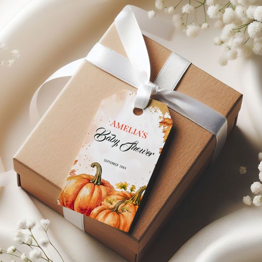 秋のカボチャウォーターカラーベイビーシャワー ギフトタグ