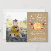 秋のカボチャカスタムの年齢の誕生日パーティーの写真 招待状 (正面)