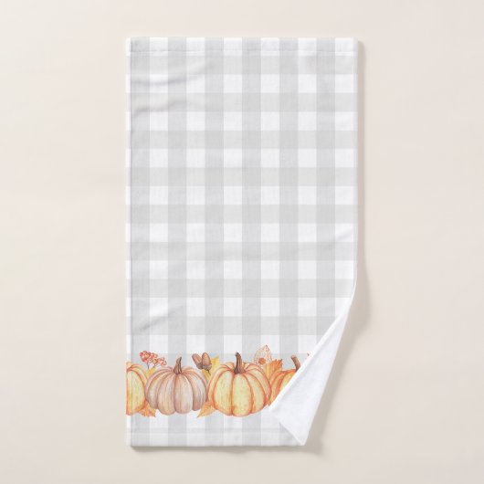 秋のカボチャギンガムの浴室手タオル ハンドタオル (ハンドタオル)