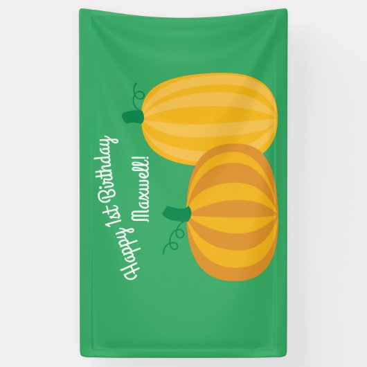 秋のカボチャパッチの第1誕生会のテーマ 横断幕 (縦)