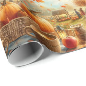 秋のカボチャパッチオレンジ離れ色 ラッピングペーパー (ロールコーナー)