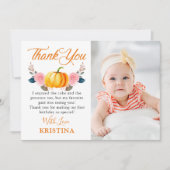 秋のカボチャピンクフローラ秋誕生日写真 サンキューカード (正面)