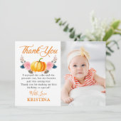 秋のカボチャピンクフローラ秋誕生日写真 サンキューカード (スタンド正面)