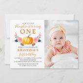 秋のカボチャピンクフローラ1stバースデーフォト 招待状 (正面)