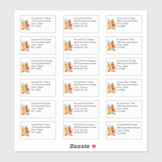 秋のカボチャフローラの個人名と住所 シール (シート)