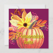 秋のカボチャフローラオレンジパープルワインフラットカード (正面)