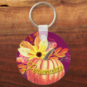 秋のカボチャフローラオレンジパープルワイン キーホルダー (正面)