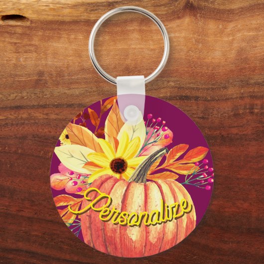 秋のカボチャフローラオレンジパープルワイン キーホルダー (正面)