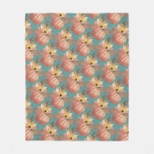 秋のカボチャフローラテラコッタオレンジとティール(緑がかった色) フリースブランケット (正面)