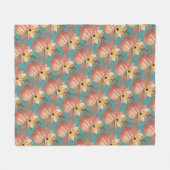 秋のカボチャフローラテラコッタオレンジとティール（緑がかった色） フリースブランケット (正面(横))