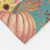 秋のカボチャフローラテラコッタオレンジとティール（緑がかった色） フリースブランケット (角)