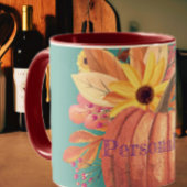 秋のカボチャフローラテラコッタオレンジとティール(緑がかった色) マグカップ