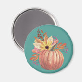 秋のカボチャフローラテラコッタオレンジとティール（緑がかった色） マグネット (正面/裏面)