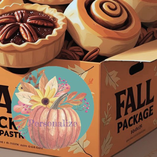 秋のカボチャフローラテラコッタオレンジとティール（緑がかった色） ラウンドシール