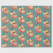 秋のカボチャフローラテラコッタオレンジとティール(緑がかった色) ラッピングペーパー (フラット)