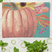 秋のカボチャフローラテラコッタオレンジティール(緑がかった色) キッチンタオル (折り畳み)