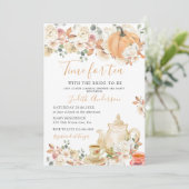 秋のカボチャフローラ時間のためのお茶ブライダルシャワー 招待状 (スタンド正面)