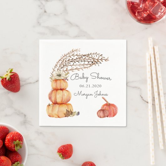 秋のカボチャフローラ赤ちゃんシャワーモノグラムナプキン スタンダードカクテルナプキン (インサイチュ)