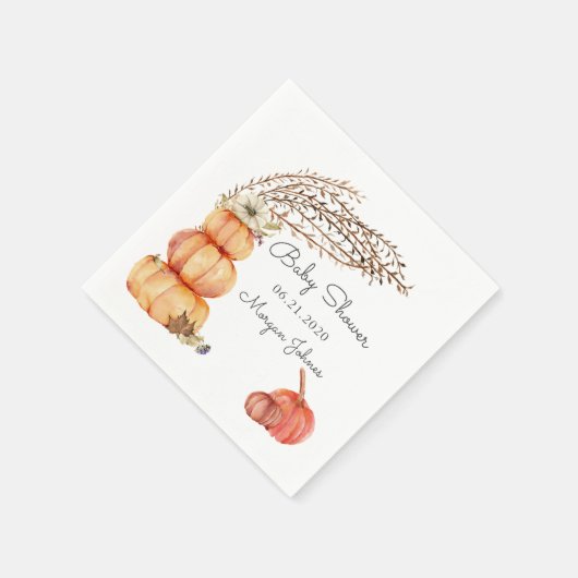 秋のカボチャフローラ赤ちゃんシャワーモノグラムナプキン スタンダードカクテルナプキン (角)