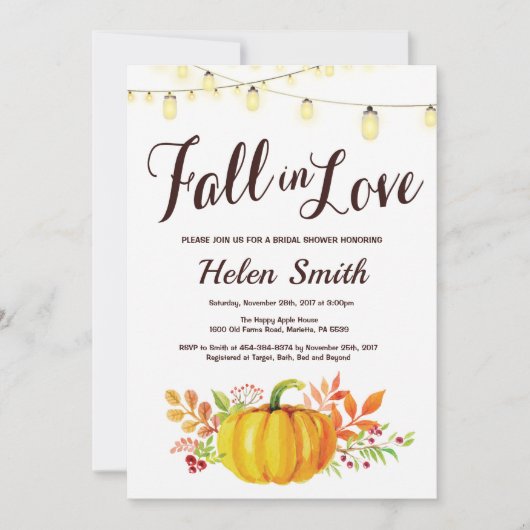 秋のカボチャブライダルシャワーの招待状 招待状 (正面)