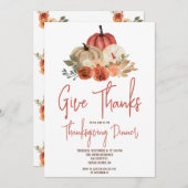 秋のカボチャ中心ピース感謝祭ディナー請求書 招待状 (正面/裏面)