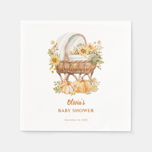 秋のカボチャ中性ベビーシャワー スタンダードカクテルナプキン (正面)