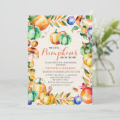 秋のカボチャ双生児のベビーシャワーの招待状 招待状 (スタンド正面)