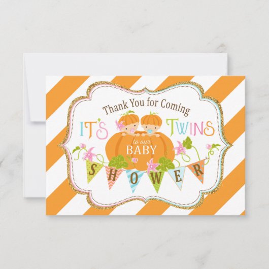 秋のカボチャ双生児の金ゴールドのグリッターは感謝していしています サンキューカード (正面)