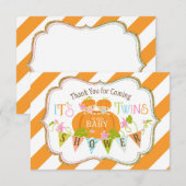 秋のカボチャ双生児の金ゴールドのグリッターは感謝していしています サンキューカード (正面/裏面)