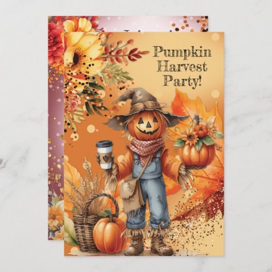 秋のカボチャ収穫パーティーの招待状 招待状 (正面/裏面)