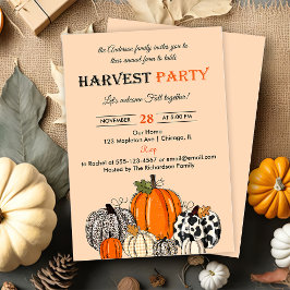 秋のカボチャ収穫パーティー感謝祭ディナー 招待状