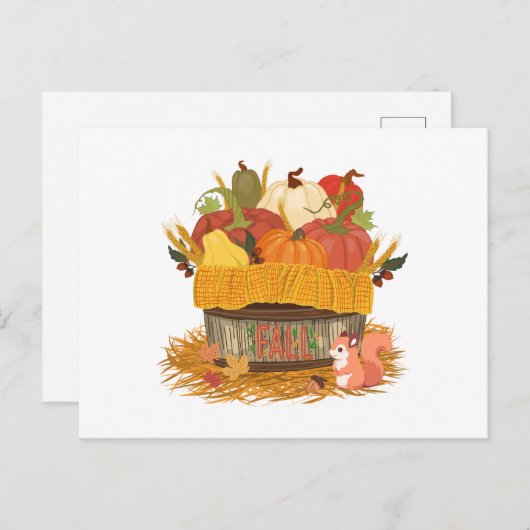 秋のカボチャ収穫籠 ポストカード (正面/裏面)