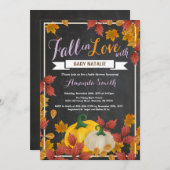秋のカボチャ女の子の紫色のベビーシャワーの招待 招待状 (正面/裏面)