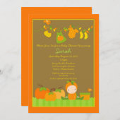 秋のカボチャ女の子のClotheslineのベビーシャワーの招待 招待状 (正面/裏面)