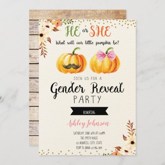 秋のカボチャ性はカード招待を明らかにします 招待状 (正面/裏面)
