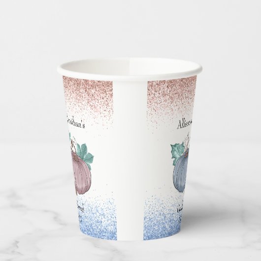 秋のカボチャ性別がピンクの青を明らかにするグリッター 紙コップ (左)