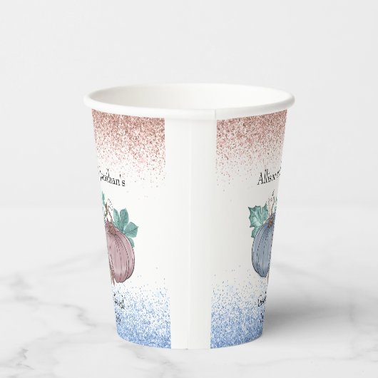 秋のカボチャ性別がピンクの青を明らかにするグリッター 紙コップ (右)