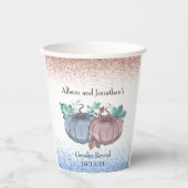 秋のカボチャ性別がピンクの青を明らかにするグリッター 紙コップ (正面)