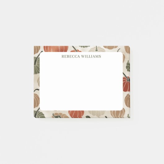 秋のカボチャ感謝祭の名前テンプレート ポストイット (正面)