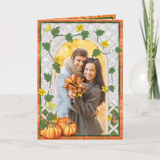 秋のカボチャ格子垣の写真の挨拶 シーズンカード (正面)