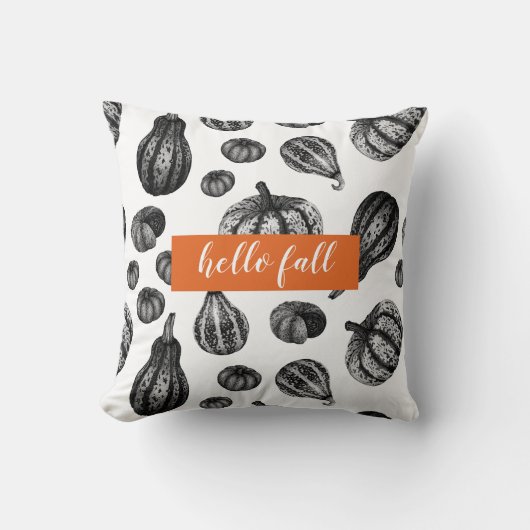 秋のカボチャ模様インクスティプルスケッチ枕 クッション (正面)