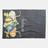 秋のカボチャ水彩チョーク素朴ボード キッチンタオル (横)